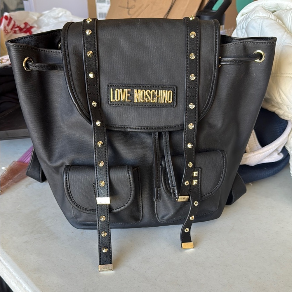 Love Moschino Black Backpack with Gold Details
